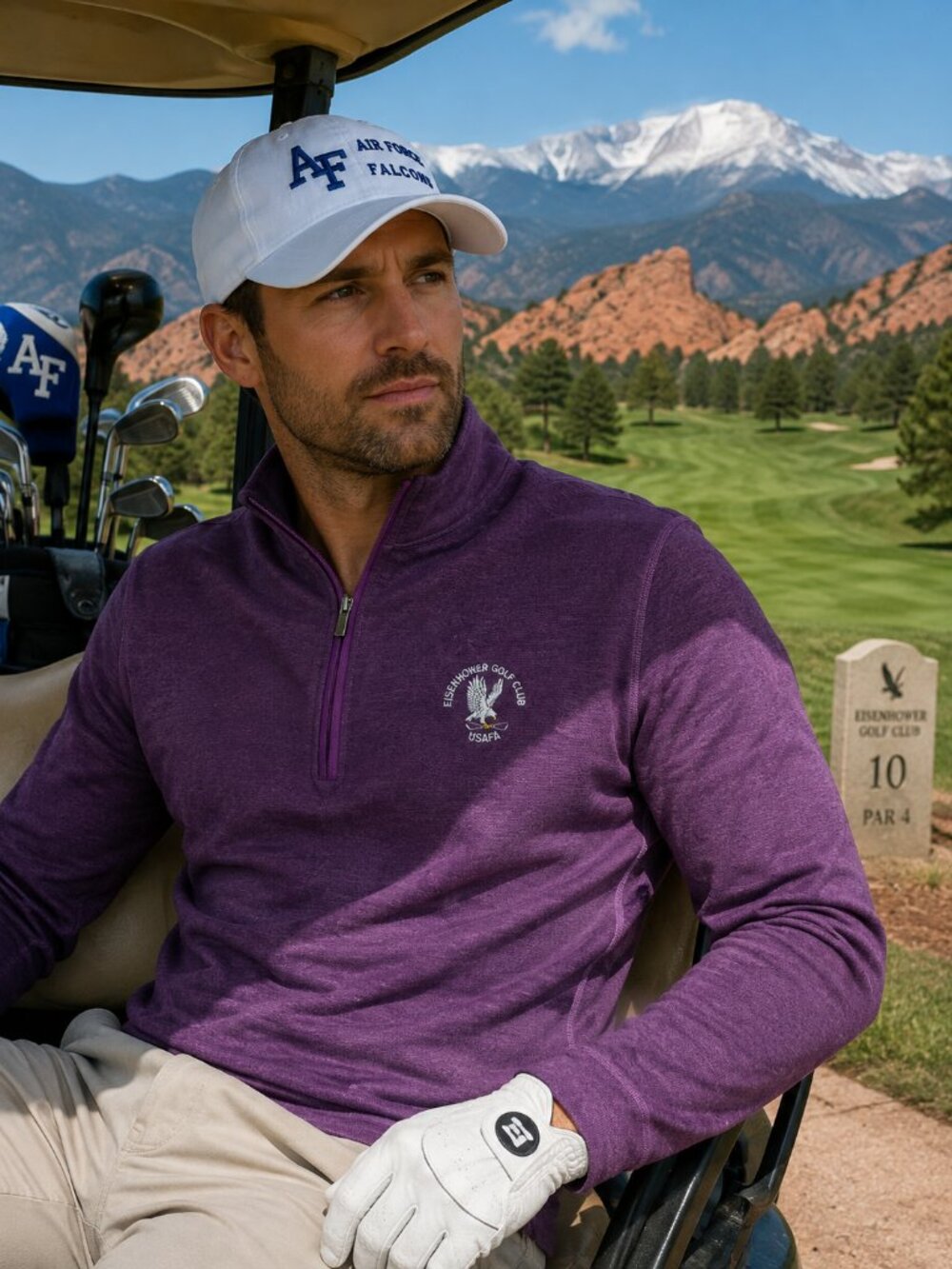 Bugatchi Uomo Eisenhower Golf Club Mens Large Purple 1/4 Zip Pullover USAFA